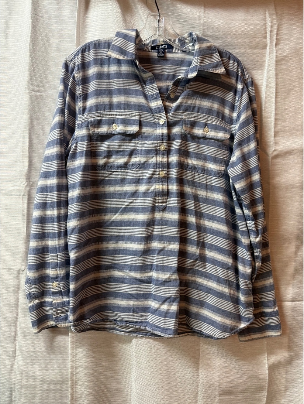 Chaps Denim Women’s Long Sleeve Blue and White Striped Shirt Size L